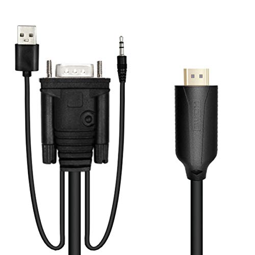 1.8m Male VGA to Male HDMI Converter Adapter cablewith 1080P HD Video Converter Cord with 3.5mm Audio Cable & USB Power Cable for Old PC to New TV/Monitor/Projector