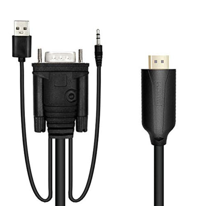 1.8m Male VGA to Male HDMI Converter Adapter cablewith 1080P HD Video Converter Cord with 3.5mm Audio Cable & USB Power Cable for Old PC to New TV/Monitor/Projector