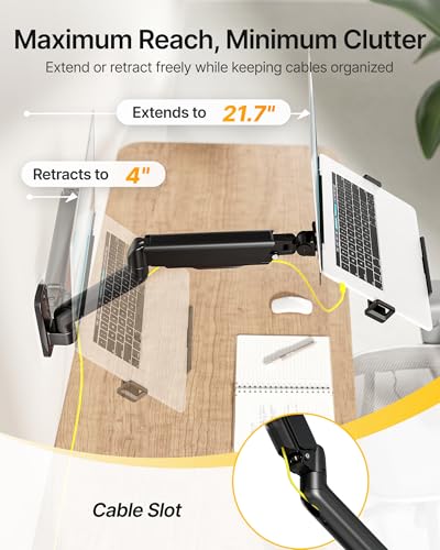 monTEK Laptop Arm Wall Mount, 2-in-1 Full Motion Monitor & Laptop Stand with Adjustable Tray, Fits Max 18" Notebook and 32" Screen, Metal Ergonomic Single Monitor Holds Up to 19.8lbs