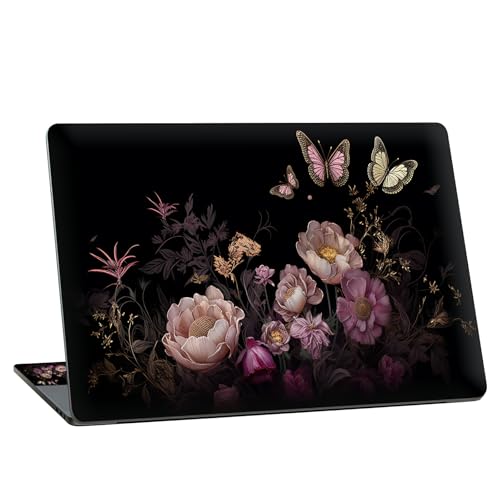 Universal Laptop Skin Sticker with 2 Wrist Pad Skins, Waterproof Scratch Resistant Vinyl Laptop Cover Decal, Cut to Fit for 11–15.6 Inch MacBook HP Dell Lenovo, Garden Flowers Butterflies - color: Garden Flowers Butterflies