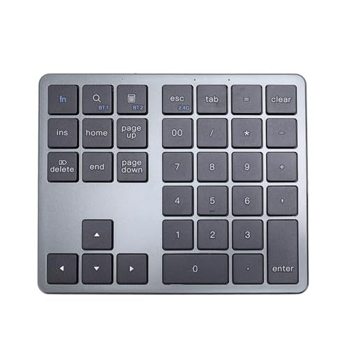 GOWENIC Bluetooth & 2.4G Cordless Numeric Keypad for Laptops, PC Computers Macbooks & Tablets, Dual Mode Portable Number Pad Rechargeable 35 Keys for, Android, & iOS (Gray Black)