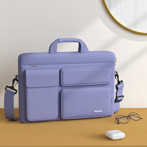 MOSISO Laptop Shoulder Bag 16 inch, 15-15.6 inch Computer Bag | Compatible with MacBook Pro 16 inch, HP, Dell, Lenovo with 2 Raised&1 Flapover&1 Horizontal Pocket&Handle&Belt, Lavender Gray - color: Lavender Gray, size: 16 inch