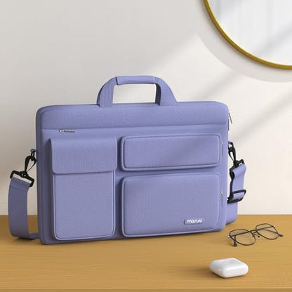 MOSISO Laptop Shoulder Bag 16 inch, 15-15.6 inch Computer Bag | Compatible with MacBook Pro 16 inch, HP, Dell, Lenovo with 2 Raised&1 Flapover&1 Horizontal Pocket&Handle&Belt, Lavender Gray - color: Lavender Gray, size: 16 inch