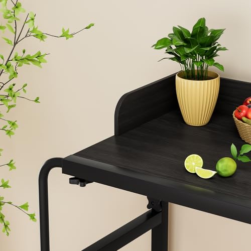 Adjustable Height Overbed Table, Rolling Overbed Bedside Desk with Raised Baffle and Spacious Desktop, Over BedTable with Wheels for Home Office Bedroom Hospital Use (Matte Black) - color: Matte Black