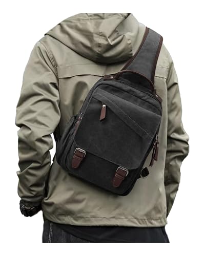 Messenger bag for Men,Small Sling Crossbody Backpack Shoulder Bag for Men Women,canvas Strap Backpack Sling Bag - color: A-black