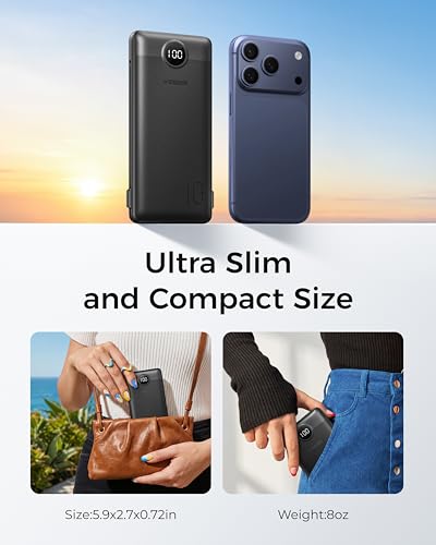 VEGER Portable Charger with Built-in AC Plug and Cables, All in One 10000mAh Ultra Slim Power Bank Travel Essentials, USB C External Battery Pack Compatible with iPhone, Samsung, Android, Black - color: A Black