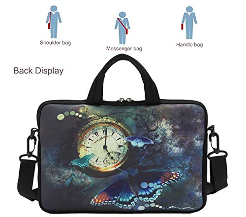 11 11.6 12 12.5 13 inches Chromebook/Notebook PC Messenger Bag Travel Case Neoprene Handle Sleeve with Shoulder Strap (11-13.3 inch, Clock &Butterfly) - color: Clock & Butterfly, size: 11-13.3 inch