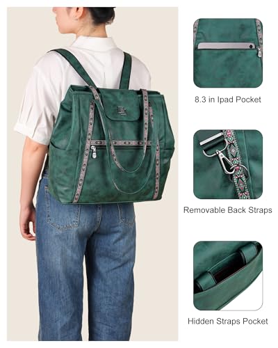 Large Laptop Tote Bag for Women Designer Leather Laptop Bag, 15.6in | Fashion Travel Backpack Purse Shoulder Handbag Fits 15.6 Laptop, Daily, Work, Business Trip, Weekend Travel, Teacher - color: Turquoise Green