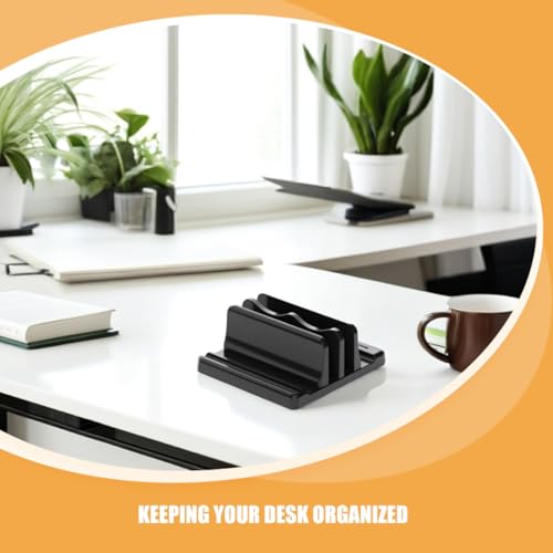 ABOOFAN Vertical Laptop Stand and Book Organizer for Desk, Dual Slot Black Desktop Holder, Space-Saving Document and Cookbook Rack for Office and Home Use