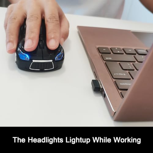 Car Mouse for Computer, Wireless Car Shaped Mice for Laptop, PC, Mini Cute Mouse with 2.4Ghz USB Receiver, 3D, 1600DPI, Silent Clicks, LED Headlights (Black) - color: Y-Black