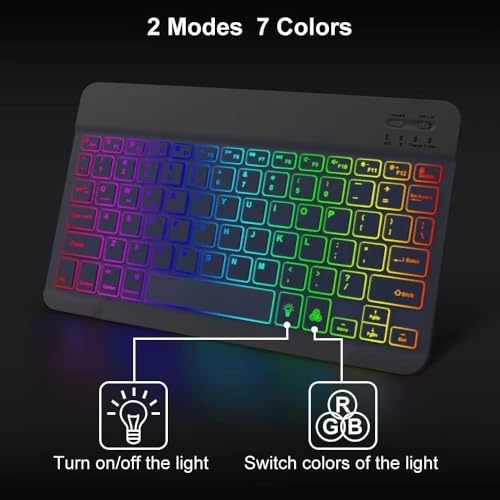2 Pack Ultra-Slim Bluetooth Keyboard and Mouse Portable Mini Wireless Keyboard Rechargeable 7-Color Backlit for Apple iPad iPhone Samsung Tablet iPhone Smartphone iOS Android Windows,Black - color: 2 Pack black