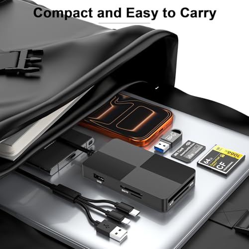Memory Stick Pro Duo Card Reader, 8-in-1 Memory Card Reader for SD/TF/MS/CF/XD Cards, with 3 USB 2.0 Ports, iPhone/USB-C/USB-A Adapter for Phone, Tablet, Laptop and Computer