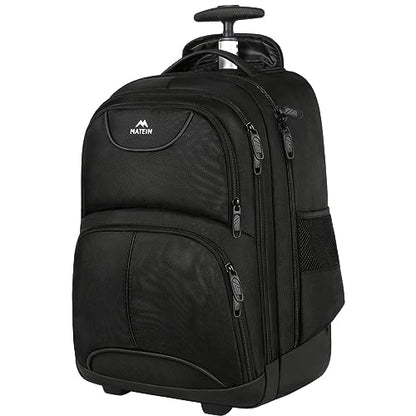 MATEIN Rolling Backpack, 17 inch Water Resistant Wheeled Laptop Backpack, Carry on Luggage Business Bag, Overnight College Computer Bag Trolley Suitcase for Men Women Adults to Travel, Black | Backpack with Wheels, 17 inch Laptop Backpack, 36 L Main Compa