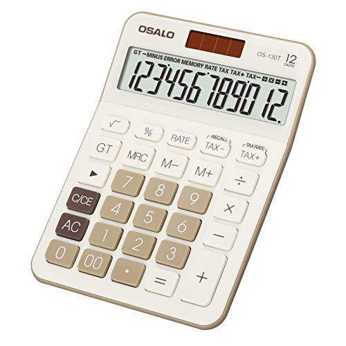 Pendancy 12 Digit Office Calculator Desktop with Tax+/- for Advanced Tax Calculation, Large LCD Display Big Buttons, Dual Power Durable Portable Design, for Financial Accounting Business Use - color: 130T-Brown, size: Large