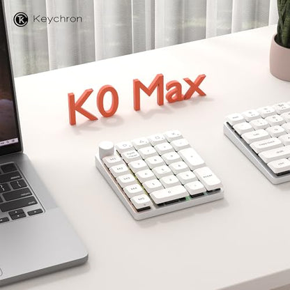 Keychron K0 Max QMK Wireless Custom Number Low-Profile RGB Backlit (Hot-Swappable) Banana Switch Keypad, 2.4 GHz & Bluetooth 5.3 Connection, 1000Hz Polling Rate - White - color: Banana Switch, size: White