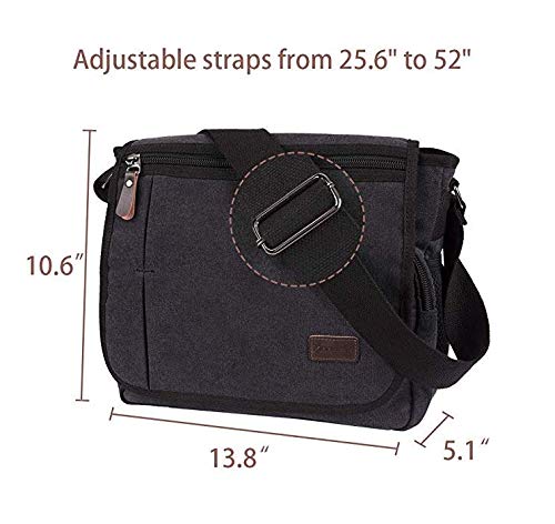 Modoker Messenger Bag for Men, 13 Inches Laptop Satchel Bags, Canvas Shoulder Bag with Bottle Pocket - color: Black