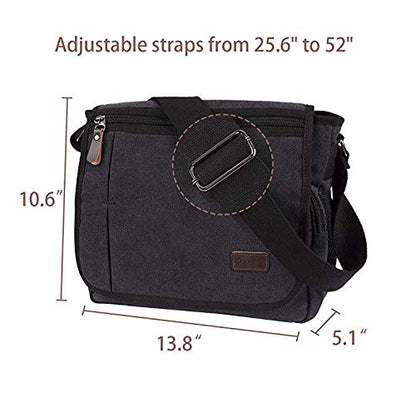 Modoker Messenger Bag for Men, 13 Inches Laptop Satchel Bags, Canvas Shoulder Bag with Bottle Pocket - color: Black