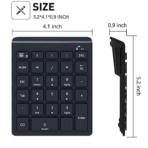 Lekvey Bluetooth Number Pad for Laptop, Wireless Numeric keypad, 28 Keys Numpad Number Keypad Bluetooth 10 Keys Number Pad for Laptop, MacBook Air/Pro, iMac, Surface Pro, etc - color: Classic Black