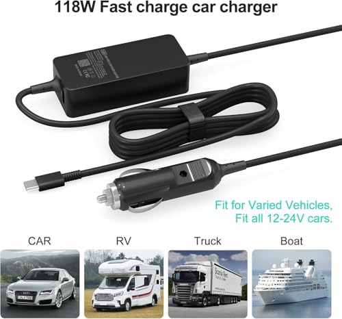 100W Laptop Car Charger USB C Car Charger for Dell Latitude/Precision/XPS, Compatible MacBook Pro/Air,HP Spectre/Elitebook,Samsung Galaxy,Asus,acer,Lenovo ThinkPad/Yoga/Idea Car Laptop Charger - color: Black