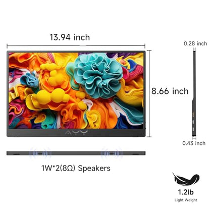 AYY 15.6 Inch Portable Monitor 1080P FHD USB-C HDMI External Display for Laptop Phone MAC PS5 Switch Xbox, Ultra-Slim 100% sRGB Portable Second Screen with Dual Speakers & Smart Cover, IPS, Black - size: 15.6 inch, style: 60Hz/IPS/1080P