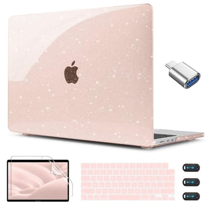 CISSOOK Compatible with MacBook Air 13 inch Case A3449 A3240 A3113 A2681 | 2026 2025 2024 2023 2022, 5in1 Set Hard Shell Case Keyboard Cover for MacBook Air 13.6 inch M2 M3 M4 M5, Cherry Pink Glitter - color: Air13.6inch-Cherry Pink Glitter Star
