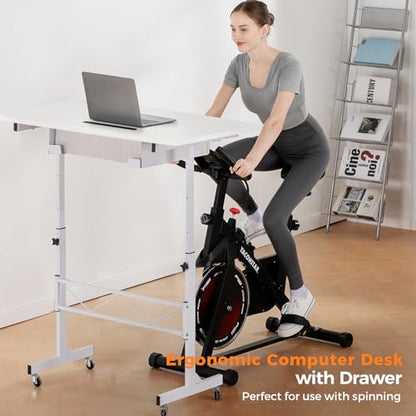 GTPLAYER Small Standing Desk Adjustable Height Small Computer Desk Mobile Portable Rolling Laptop Table with Wheels 32" Computer Workstation Sit Stand Desks Portable Standing Table Treadmill desks - color: Carbon Fiber White