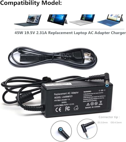 45W Ac Adapter Charger/Power Supply for HP 17 17Z 17T 17-AK 17-AR 17-BS 17-BY 17-CA 17-CN:17-ak013dx 17-by1053dx 17-by0021dx by0088cl by1061st 17-bs062st 17-ca0020nr 17-ar050wm 17-cn0021nr cn0025nr