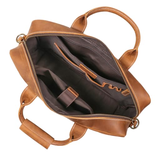 Leather Briefcase for Men 17Inch Laptop Messenger Bags Business Travel Handcrafted Laptop Bag with YKK Zipper Gift - color: B-brown