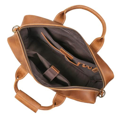 Leather Briefcase for Men 17Inch Laptop Messenger Bags Business Travel Handcrafted Laptop Bag with YKK Zipper Gift - color: B-brown