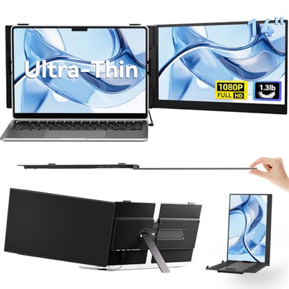 14 Inch Portable Monitor FHD 1080P IPS Ultra-Thin Laptop Screen Extender | Ligthweight Extended Screen for Laptops 13-17.3" USB-C/HDMI Plug and Play for Windows/Mac/Android/PS5 - size: 14" Monitor-B