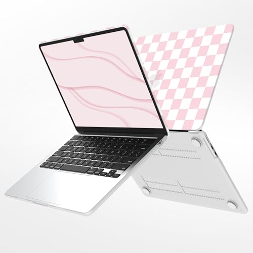 G JGOO Compatible with MacBook Air 15 inch Case 2026 2025 2024 2023 M5 A3448 M4 A3241 M3 A3114 M2 A2941, Plastic Hard Laptop Shell Case + Keyboard Cover + Screen Protector, Pink Checkered - color: Pink Checkered