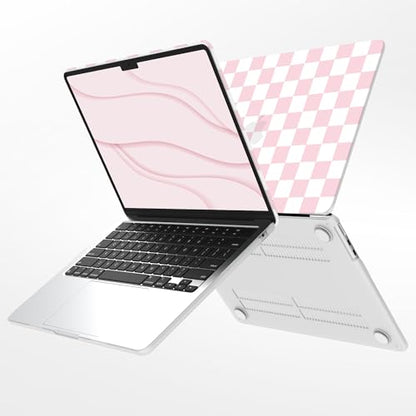 G JGOO Compatible with MacBook Air 15 inch Case 2026 2025 2024 2023 M5 A3448 M4 A3241 M3 A3114 M2 A2941, Plastic Hard Laptop Shell Case + Keyboard Cover + Screen Protector, Pink Checkered - color: Pink Checkered