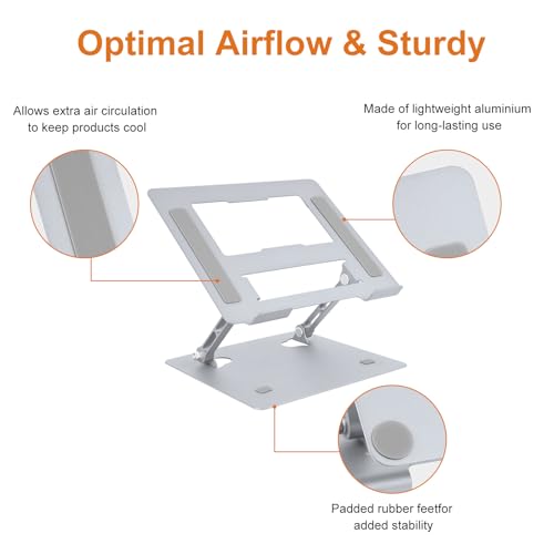 Ergonomic Laptop Stand for Desk, Adjustable Fits All Laptops and Notebooks up to 17 Inch Aluminum Alloy,Steel, Ultra-Thin,Ventilated Cooling Notebook Mount.