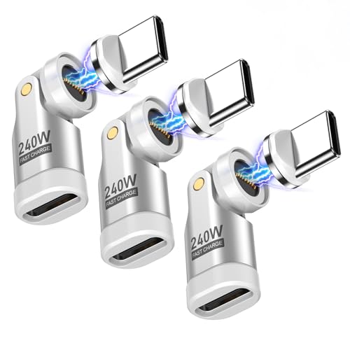 USB C Magnetic Adapter PD 240W(3Pack), 9PIN USB C 90 Degree Adapter/C Right Angle Adapter/180 Degree C Connector/Magnetic C to C for 1Phone 16/15, Ma-Book Pro/1Pad Series, Samsung Galaxy Series - color: White, size: 3 Pack