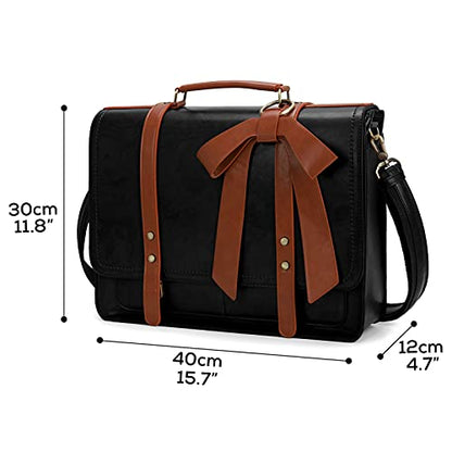 ECOSUSI Women Briefcase PU Leather Laptop Bag Large Shoulder College Satchel Bagfit 15.6" Laptop - color: Black & Brown