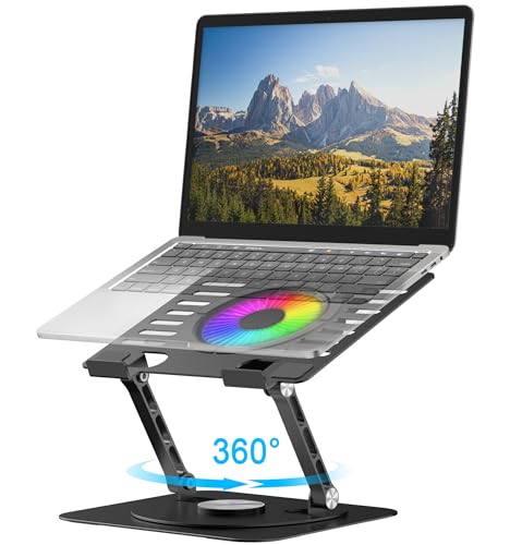 Laptop Stand,with 360°Rotating Base,External Cooling Fan,Adjustable RGB Lighting,Ergonomic Foldable Notebook Computer Holder.Compatible with All 10-17" Laptops Tablets,Black - color: Black