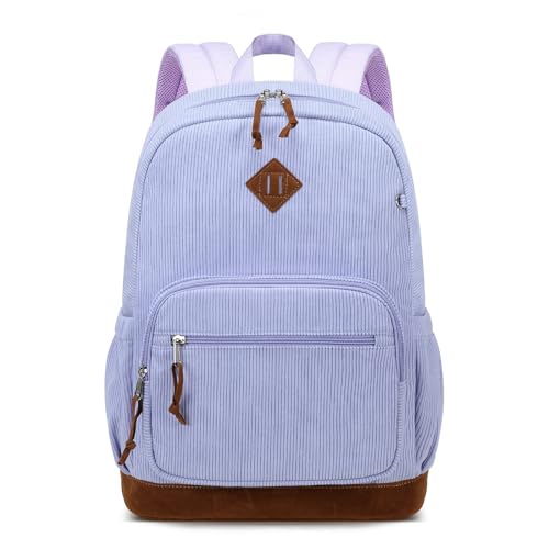 mygreen Corduroy School Backpack for Teens Girls & Boys, Vintage Lightweight Laptop Bag with Padded Sleeve, Large Capacity Water-Resistant Bookbag for College, High School, and Daily Use Purple - color: Purple, Corduroy