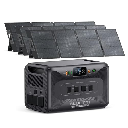 BLUETTI Apex 300 Solar Generator & 3x200W Solar Panel 2764.8Wh LFP Battery | Portable Power Station with 6 3840W AC Outlets 7680W Surge, Simultaneous 120V/240V Dual Voltage for Camping, Off-Grid Living - style: BLUETTI Apex 300+3x200W
