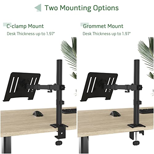 UPGRAVITY Black Laptop Desk Mount for 17 inch Notebook or 14”-32” Monitor | Single Laptop Stand Arm with Vented Tray Holds up to 17.6 lbs, Fully Adjustable, Clamp/Grommet Mounting, VESA 75/100mm - color: Black
