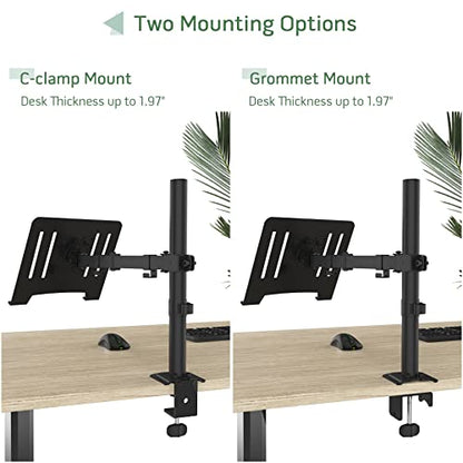 UPGRAVITY Black Laptop Desk Mount for 17 inch Notebook or 14”-32” Monitor | Single Laptop Stand Arm with Vented Tray Holds up to 17.6 lbs, Fully Adjustable, Clamp/Grommet Mounting, VESA 75/100mm - color: Black
