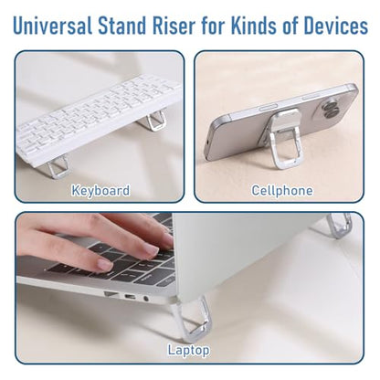 Bewudy 2 Pcs Portable Keyboard Riser With Dual Tilt Angle Adjustment, Foldable Laptop Stand, Mini Computer Stand for Desk, Self-Adhesive Feet for Most Keyboards (Silver) - color: Silver