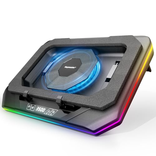 RGB Laptop Cooling Pad with LED Touch Screen, 3500 RPM Turbofan Notebook Cooler for 12-21 Inch Gaming Laptops, 3-Port USB Hub, Adjustable Stand to Prevent Overheating & Boost Performance - color: Black