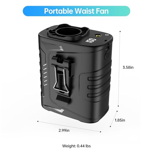 Waist Fan, 5000mAh Rechargeable Belt Clip Fan, 39ft/s Strong Airflow, 5 Speeds, Up to 29H Runtime, Wearable Hands-Free Cooling with LED SOS Light for Outdoor Camping Hiking - color: Black