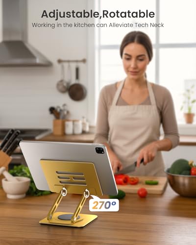 LOXP Adjustable Tablet Stand, 360 Rotating iPad Stand with Heavy-Duty Base | Perfect for Travel, Desk, Office, 4.7-16.9" Device, iPad Pro Air Mini, Kindle, Surface Tablet, Portable Monitors - Gold - color: Gold