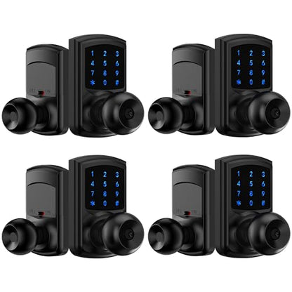 Keyless Entry Door Lock Keypad Smart Door Knob Electronic Digital Code Lock | Zinc Alloy Anti-Bump Security One-Slide Passage Mode Switch 20 User Codes One-Time Guest Code 15 Min Easy DIY Install - size: HL-668K Matte Black 4pack