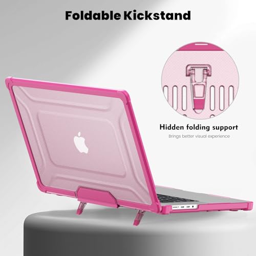 Batianda Heavy Duty Case for New MacBook Pro 16 inch 2026 M5 2024 M4 M3 M2 M1 Pro Max Chip - Starry Dot-Matrix Cover with PU Leather Spine & Foldable Stand - Full Protection Anti-Collision, Pink - color: Pink