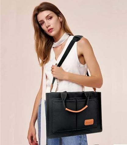 Large Canvas Tote Bag for Women Work Tote Bags with Pockets Laptop Crossbody Purses Everyday Bag Handbags for Travel - color: New Upgrade Plus Black