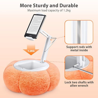 CreaDream Pumpkin Tablet Pillow Stand, Adjustable Pillow Stand for Lap Bed | Detachable Snack Bowl, Fits 4.7"-13" Kindle, Tablets, iPad, Soft Plush Fabric, for Reading and Relaxation on Bed, Couch - color: Orange