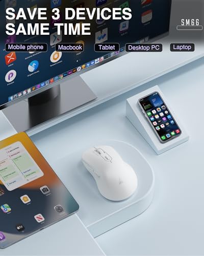 SOLAKAKA SM66 White Silent Wireless Mouse, Dual Mode(BT/2.4G) Computer Mouse for Laptop/PC/Mac - color: white