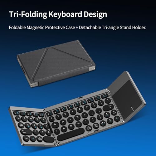 Ultra Slim Foldable Wireless Keyboard with Holder, Pocket Folding Keyboards with Touchpad for Smartphone Tablet and Laptop